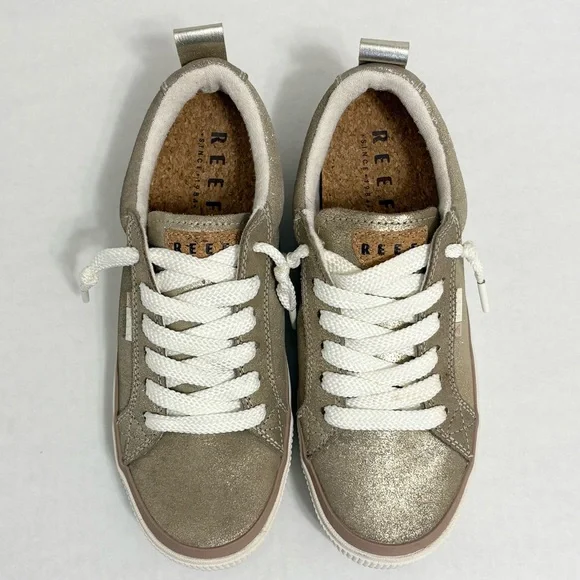 REEF Lay Day Dawn Sneakers Champagne Suede Metallic Gold, Size 9 (EU 40) - Picture 2 of 10